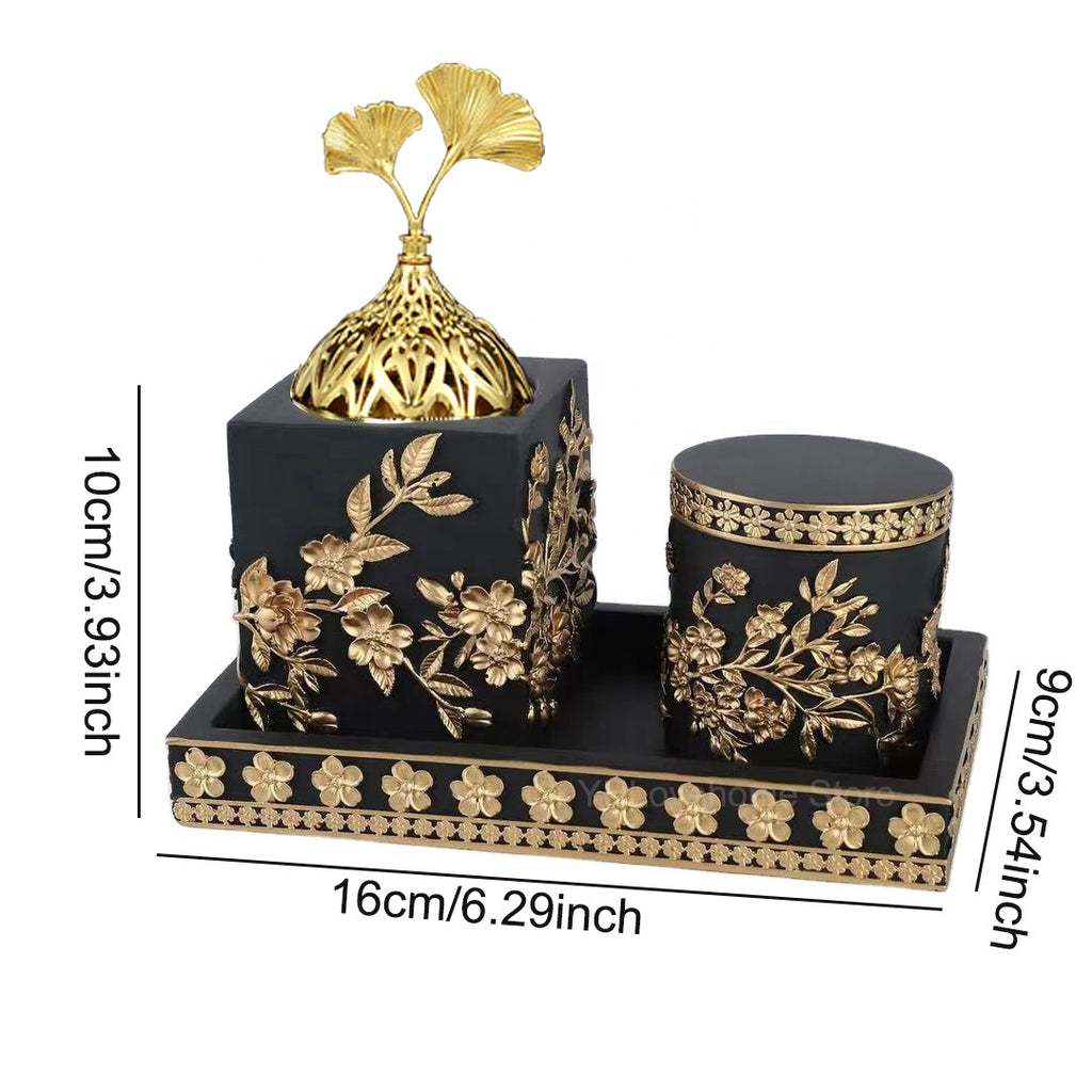 Zahani Arabian Incense Burner Set – Golden Floral Edition